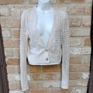 Anthropologie Cream Button-Up Cardigan